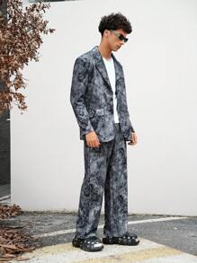 Manfinity VCAY Bộ vest nam dệt rộng rãi thoải mái có ve áo, thích hợp mặc hàng ngày - Nhiều màu - Xem 2