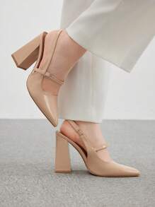 CUCCOO BIZCHIC Women's Fashion Apricot Chunky Heel Pointed Toe Strap Pumps, Simple Classic Spring Shoes Spring Break Easter For Christmas - Apricot - View 3