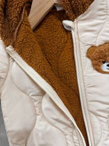 SHEIN Newborn Baby Boy/Girl Brown Winter Cute Date Jumpsuit,Fun Style Drop Shoulder Loose Bear Ear Hooded,Warm Thermal Lined For Autumn & Winter Indoor - Apricot - View 7