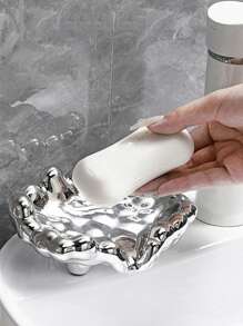 1 pieza Plato de jabón con forma de nube, creativo, sin perforaciones, soporte de jabón escurridor, bandeja de jabón de plástico duradero para decoración del baño, regalo para el hogar, decoraciones navideñas, regalo de boda, playa de verano, blanco y azul estético