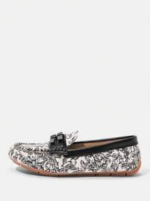 CUCCOO TILAWA Einfache Loafer mit Patchwork-Muster Einfarbig für Damen, lässige Alltagskleidung - Schwarz - Übersicht 2