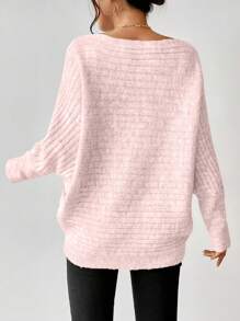 SHEIN LUNE Áo len nữ cổ tròn tay dài màu hồng tối giản, kiểu dáng thường ngày, thích hợp mặc vào mùa thu đông. - Hồng - Xem 2