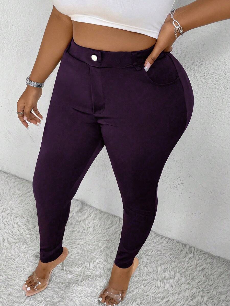 EMERY ROSE Plus Size Casual Commuter Simple Solid Color Slim Fit Pants