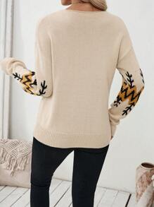 SHEIN LUNE Pull tricoté bohème à motif col en V décontracté pour femme, automne hiver