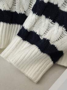 SHEIN Frenchy Plus Size Women Striped Round Neck Drop Shoulder Long Sleeve Casual Knit Pullover Sweter Jesień