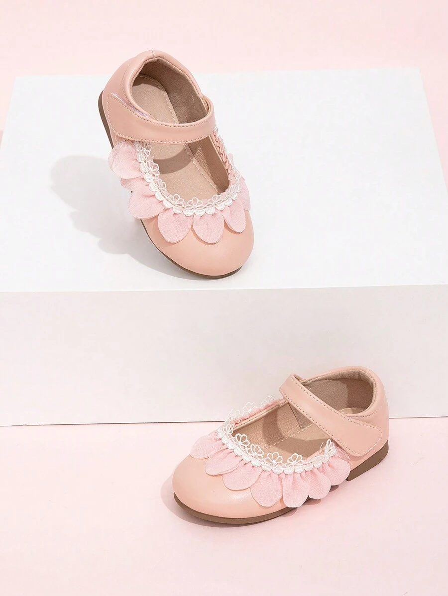 Girls Cute Style Hook-And-Loop Flat Shoes, Spring And Autumn - Dusty Pink - View 1
