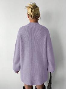 EURMUSE 1 Áo len đơn giản cổ đứng tay dài cho nữ, mặc thường ngày - Màu Lilac Tím - Xem 2
