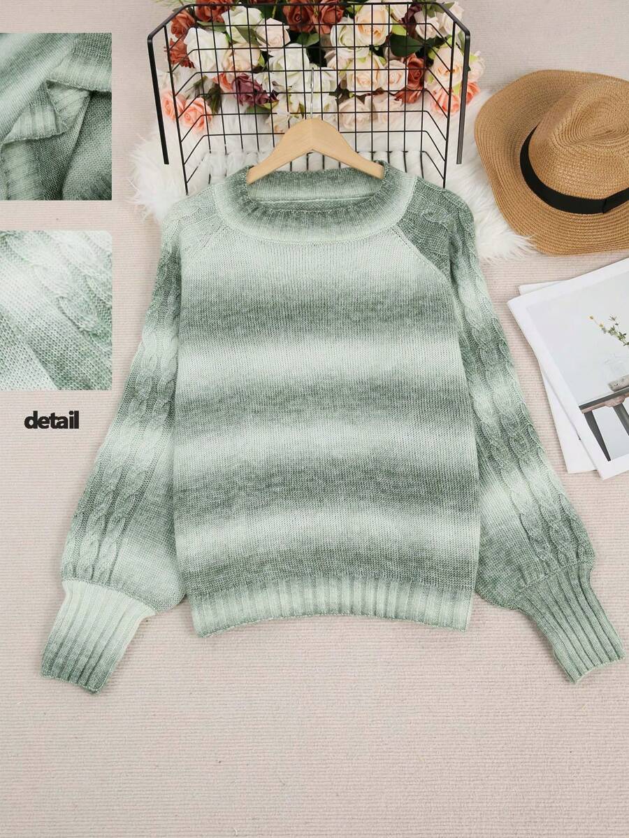 SHEIN Unity Plus Size Women Gradient Color Sweater, Classic Elegant Pullover With Raglan Sleeve, Suitable For Autumn/Winter Knit Pullover Fall - Multicolor - View 1