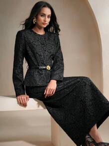 Anewsta 休闲女士黑色纹理上衣+裙子两件套 - 黑色 - 查看 4