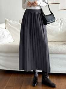 DAZY Women's Loose A-Line Pleated Skirt - Dark Grey - View 1