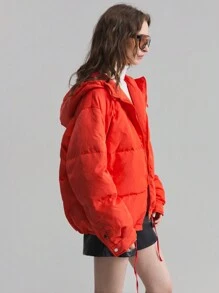 Ontre 女士连帽假日红色保暖羽绒夹克，冬季休闲外套