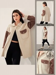 Mulvari Chaqueta casual de mujer con bloqueo de color, cuello vuelto y botones, adecuada para otoño e invierno