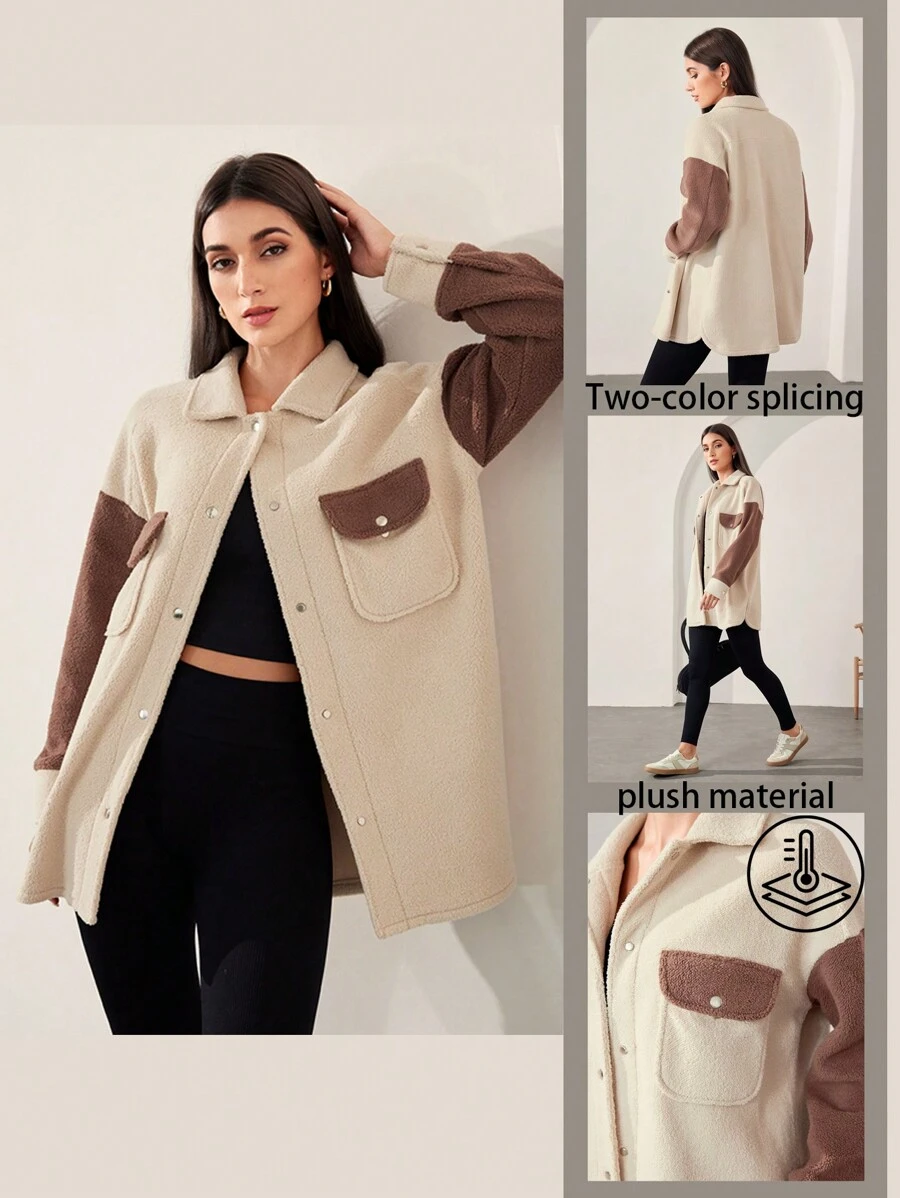 Mulvari Chaqueta casual de mujer con bloqueo de color, cuello vuelto y botones, adecuada para otoño e invierno