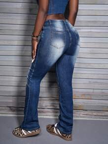 SHEIN Slayr 女式休闲喇叭裤带口袋牛仔裤