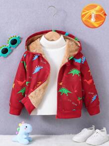 1 chiếc áo khoác in hình khủng long dễ thương lót nhiệt cho bé trai, thích hợp mặc hàng ngày, đi học, vui chơi ngoài trời vào mùa thu và đông - Đỏ - Xem 7