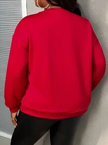 Slaydiva Plus Size Women Casual Loose Bowknot Decor Sweatshirt, Suitable For Everyday Wear In Autumn - Red - View 2