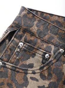 DAZY Women Straight Loose Wide-Leg Long Jeans, Casual Street Style Cheetah Print