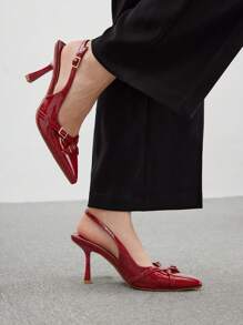 CUCCOO BIZCHIC Women's Pointed Toe PU Leather Buckle Accent Sexy Fashion Flats, Black Valentine Day - Burgundy - View 4