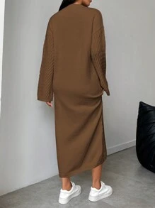 Chiquease Váy len dệt kim xoắn thời trang dành cho nữ mùa thu/đông - Cà phê nâu - Xem 2