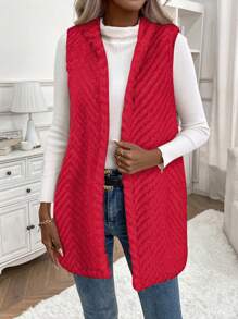 SHEIN LUNE Chaqueta sin mangas casual con capucha y diseño minimalista para uso diario - Rojo violeta - Ver 7