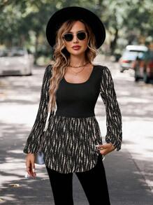 SHEIN LUNE 2024 Autumn/Winter New Women Knitted Patchwork Blouse T-Shirt - Multicolor - View 3