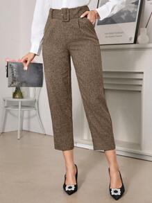Ellevyn Women High Waisted Long Pants With Drawstring Hem, Elegant Tapered Grey Trousers Suitable For Daily Commuting