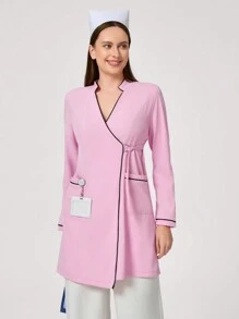 TaskEZ Contrast Binding V-Neck With Pocket Long Sleeve Nurse Dress