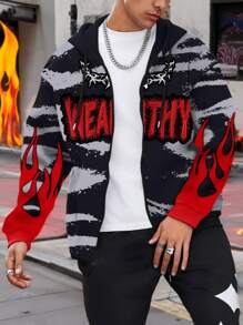 Manfinity EMRG 男士时尚彩色块字母印花连帽运动衫，秋季 - 彩色 - 查看 5