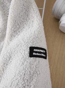 Claim Dot Men Zip-Up Fleece Jacket With Letter Print And Contrast Color For Autumn/Winter - White - View 6