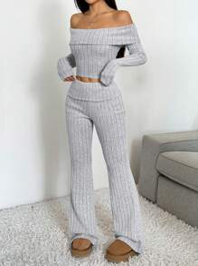 SHEIN EZwear Gray Knit Women's Casual Fitted Set