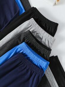 5pcs/Set Teen Boys Fashion Comfortable Round Neck T-Shirt Paired With Straight Leg Pants Outfit - Black - View 5