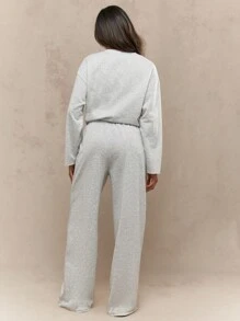 MISSGUIDED Loungewear Wide Leg Athletic Jogger Pants Soft French Terry Workout Fitness Running Leisure Casual Sport Trousers Fall Winter Essential - Light Grey - View 2