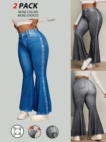 Maweii Spodnie dzwony z elastycznej dzianiny z efektem denimu, eleganckie do dojazdów do pracy