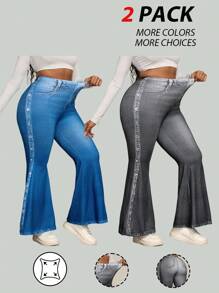 Maweii Spodnie dzwony z elastycznej dzianiny z efektem denimu, eleganckie do dojazdów do pracy