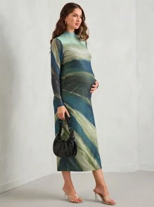 MaterniChic Maternity Striped Print Split Thigh, Split Thigh Dress, For Party
