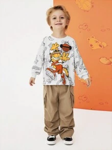 GARFIELD | SHEIN Áo thun tay dài cổ tròn họa tiết bóng rổ hoạt hình cho bé trai - trắng - Xem 2