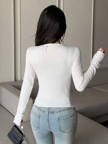 DAZY V-Neck Lace Splice Long Sleeve Women Fashion T-Shirt,Fall Clothes