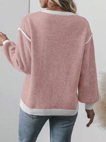 SHEIN LUNE Women's Casual Daily 3D Flower Pattern Crew Neck Sweater, Autumn/Winter Knit Pullover Fall - Pink - View 2