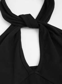 SHEIN Unity 1 件女式纯色挂脖式简约修身紧身衣，休闲日常穿着 - 黑色 - 查看 5