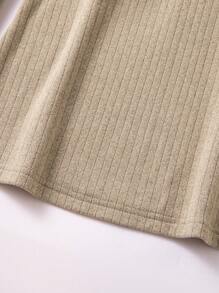 SHEIN BASICS 休闲纯色 V 领长袖加垫修身女式 T 恤 - 卡其色 - 查看 10