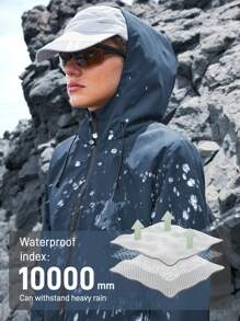 In My Nature 1 件女士纯色前拉链长袖字母印花口袋户外雨衣 - 藏蓝色 - 查看 3