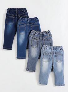 SHEIN 4pcs Baby Boy Fashion Versatile Washed Slant Pocket Jeans - Multicolor - View 2