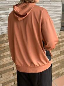 Manfinity VCAY Sudadera con capucha tejida de manga larga, corte holgado, estampado gráfico inglés informal, para hombre