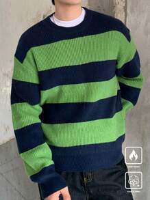 Manfinity CasualKnits Men's Casual Drop Shoulder Striped Knit Sweater For Autumn/Winter - Multicolor - View 4