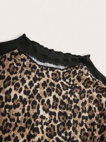 SHEIN EZwear 2 件女式罗纹豹纹 T 恤，白色，秋冬款 - 彩色 - 查看 3