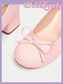 Dola Lovely 圆头低帮蝴蝶结后带粗跟高跟鞋，时尚女士高跟鞋新年假期情人节 - 粉色 - 查看 4