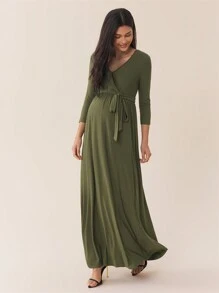 SHEIN Maternity Ruched Long Sleeve Dress, Maternity Dress, Autumn