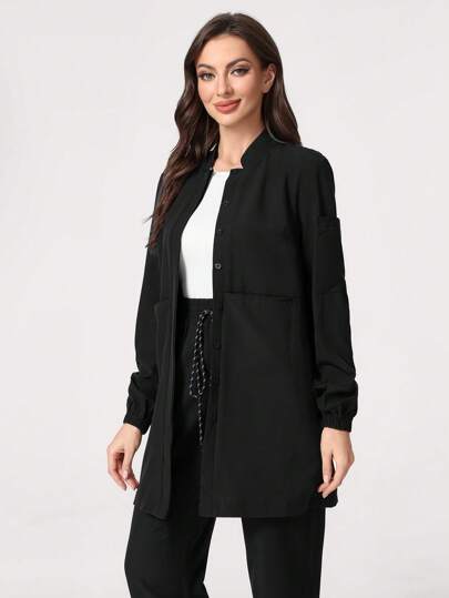 TaskEZ 1 st Enfärgad långärmad enkelknäppt Casual Scrub Uniform Jacka