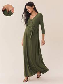 SHEIN Maternity Ruched Long Sleeve Dress, Maternity Dress, Autumn