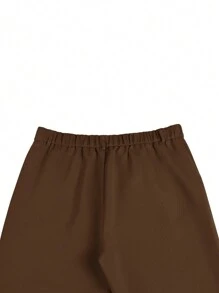 Manfinity Mode Quần tây công sở màu trơn đơn giản có túi xéo dành cho nam - màu nâu - Xem 6